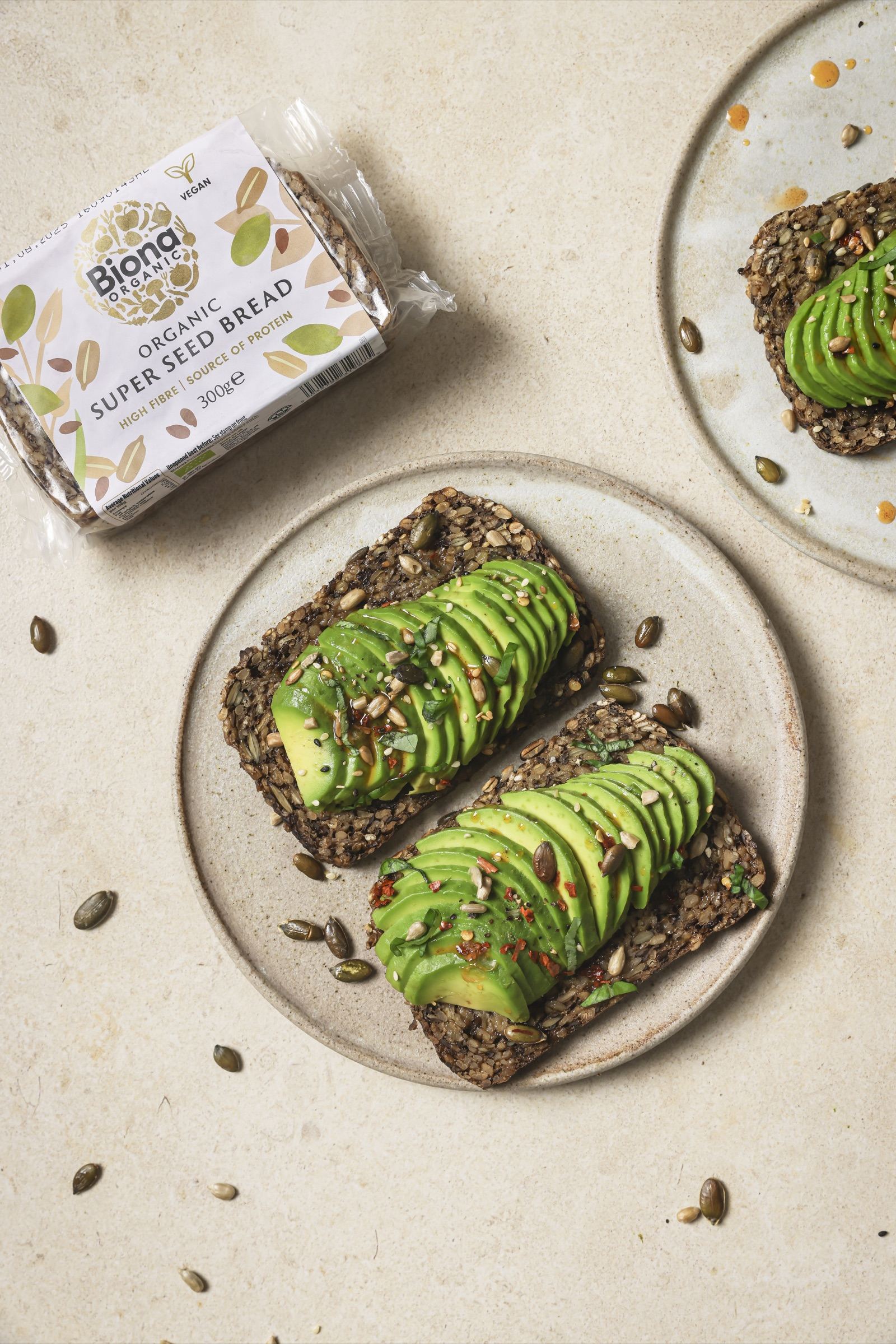 Biona avocado toast on Super Seed bread