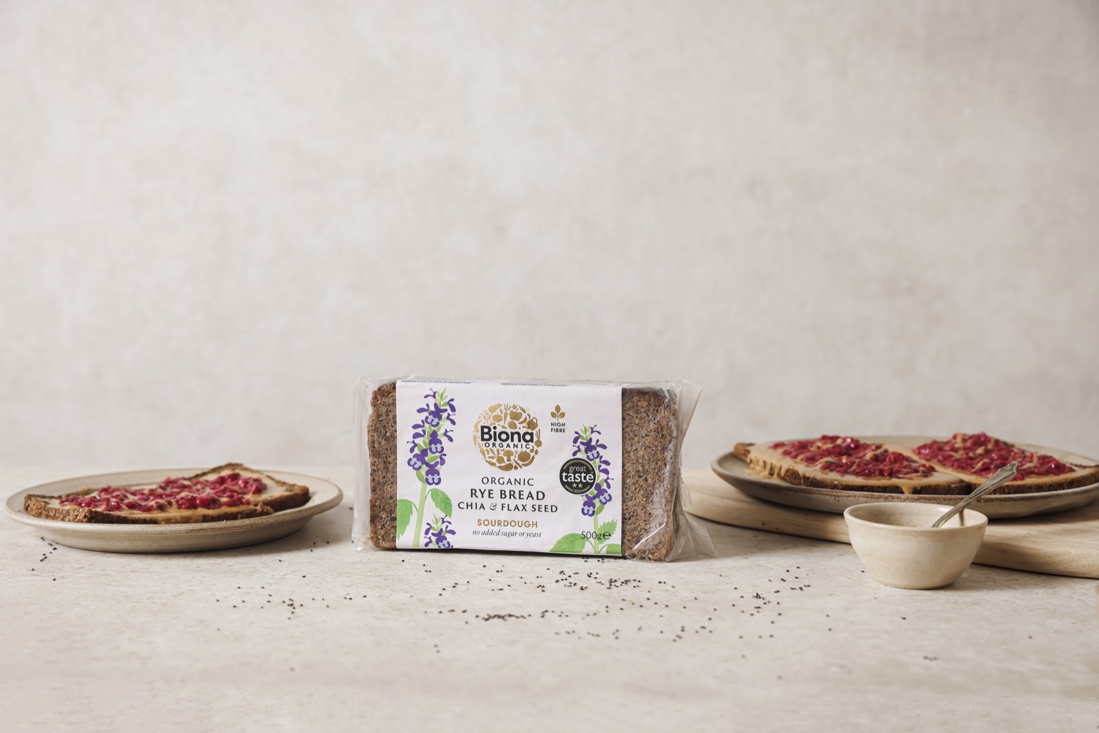 Biona chia and flax rye bread with raspberry chia jam